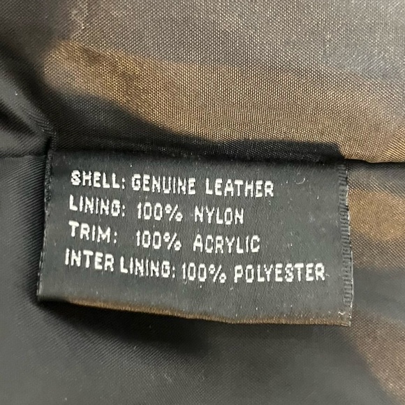 Vintage VTG Black Leather Jacket Full Zip Faux Fur Collar Pockets L - Picture 6 of 7